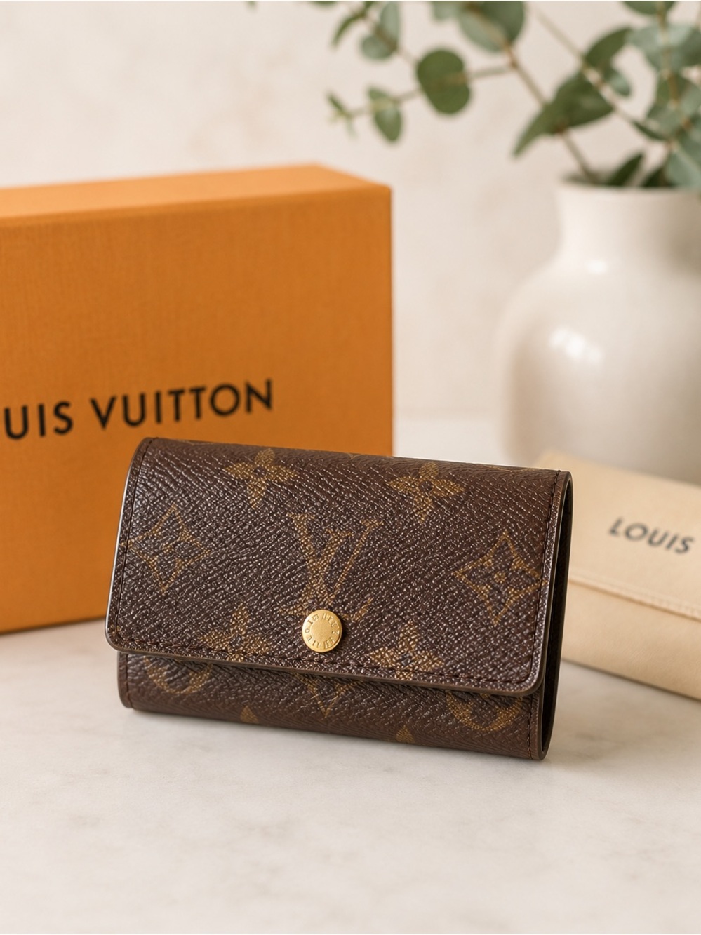 Louis Vuitton Brown Monogram Small Wallet with Gold Button key holder